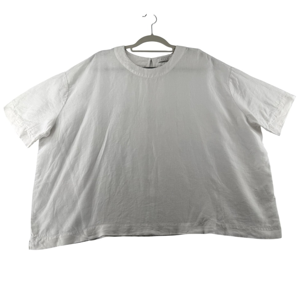Masai Copenhagen 100% Linen Boxy Top‎ Blouse Womens Large White Oversized Beachy